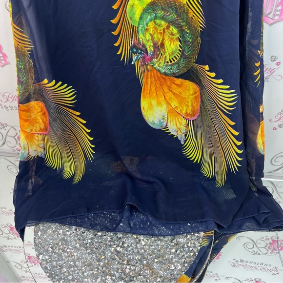 Mulberry dress peacock style boho feathers unique Navy Blue Garment - Picture 3 of 9